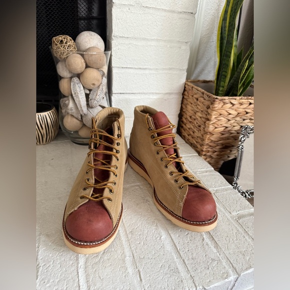 Chippewa Monkey Boots Suede Leather Size 10 ЕЕЕ Tan Maroon - Picture 2 of 13